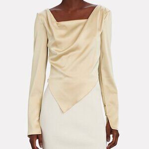 Nanushka Bintou Draped Asymmetric Satin Blouse. Size Small. Pearl